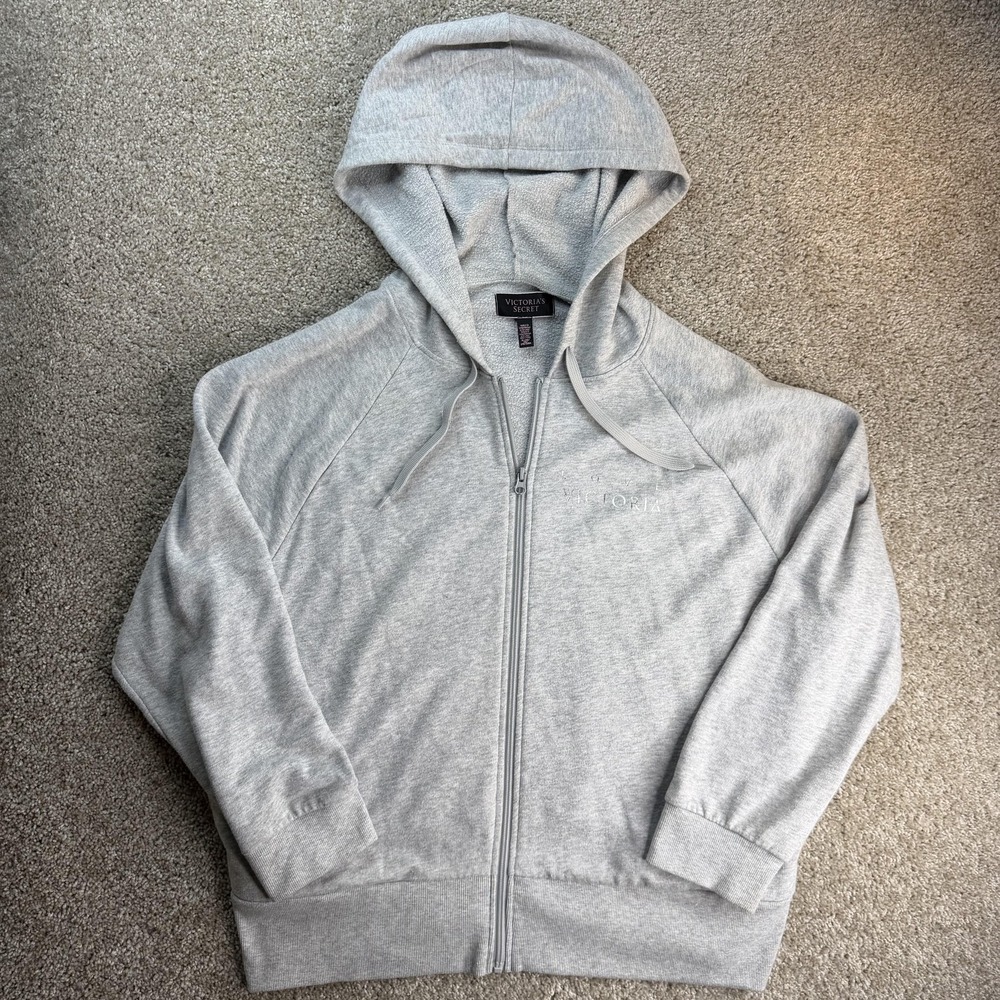 Victoria's Secret Hoodie Womens XL Gray Fleece Full Zip Love Victoria Logo